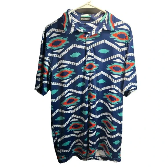 Raised By Coyotes Men's Large Short Sleeve Aztec Southwestern Golf Polo Shirt - Picture 2 of 6